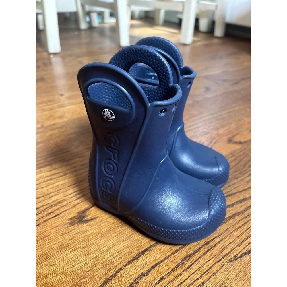 Crocs Handle It Rain Boots Kids C6 Navy Waterproof Toddler Pull On